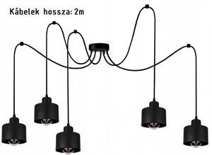 Glimex LAVOR polip függőlámpa fekete 5x E27 + ajándék LED izzók