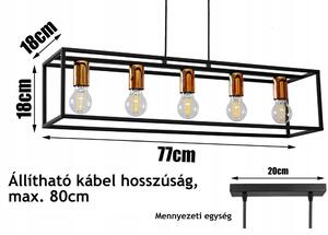 Glimex CAGE állítható függőlámpa fekete réz/króm 5x E27 + ajándék LED izzók