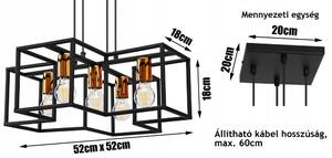 Glimex CAGE állítható függőlámpa fekete réz/króm 5x E27 + ajándék LED izzók