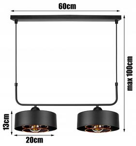 Glimex LAVOR MED rácsos fekete réz/króm állítható függőlámpa 2x E27 + ajándék LED izzók
