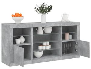 Betonszürke tálalószekrény LED-világítással 142,5 x 37 x 67 cm