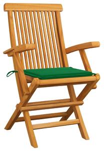 VidaXL 3 db tömör tíkfa kerti szék zöld párnával