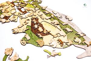 Gyerektérkép - A világ állatai - 3D Fa puzzle falitérkép 130x70 cm