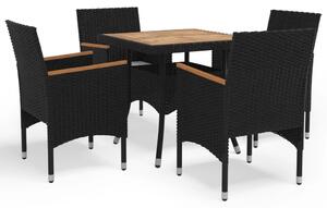 VidaXL 5 részes fekete polyrattan és akácfa kerti étkezőgarnitúra