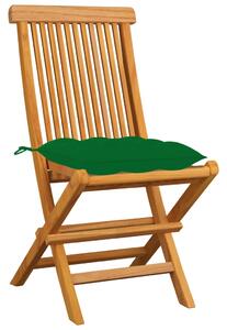 VidaXL 4 db tömör tíkfa kerti szék zöld párnával