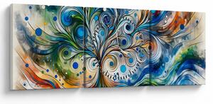 Kép – Színes energikus fa (órával) (90x30 cm)
