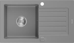 Mexen Pablo 1-kamrás gránit mosogató csepegtetővel 752 x 436 mm, szürke, króm szifon - 6510751010-71