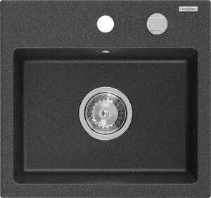 Mexen Milo gránit mosogató 1-medencés 435 x 410 mm, fekete pöttyös, krómozott szifon - 6505441000-76