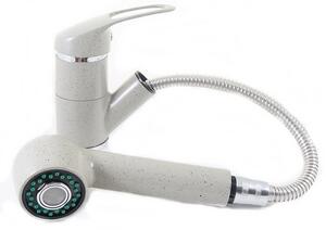 Gránit mosogató NERO Grande + kihúzható zuhanyfejes Shower csaptelep + adagoló (szürke)