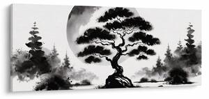 Kép – Fekete-fehér bonsai (120x50 cm)