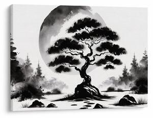 Kép – Fekete-fehér bonsai (70x50 cm)