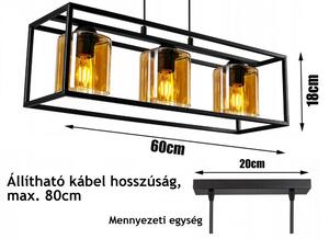 Glimex CAGE állítható függőlámpa fekete / méz 3x E27 + ajándék LED izzók