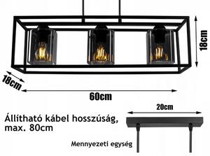 Glimex CAGE állítható függőlámpa fekete / füst 3x E27 + ajándék LED izzók