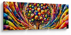 Kép – Színes fa almákkal (órával) (90x30 cm)