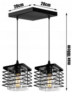 Glimex Laurie állítható függőlámpa fekete / átlátszó 2x E27 + ajándék LED izzók