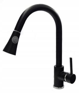 Gránit mosogató NERO Lybra + kihúzható zuhanyfejes Snake csaptelep + szifon (fekete)