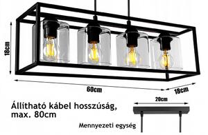 Glimex CAGE állítható függőlámpa fekete / átlátszó 4x E27 + ajándék LED izzók