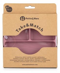 P&M Szilikon osztott tányér, kerek Take&Match Dusty Rose 6m+