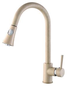 Gránit mosogató NERO Arriva + kihúzható zuhanyfejes Snake csaptelep + dugókiemelő (bézs)