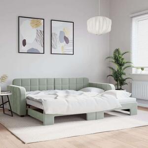 VidaXL világosszürke kihúzható bársonyheverő 90 x 190 cm