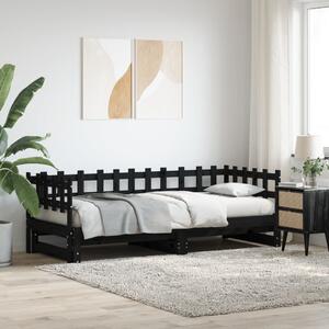 Fekete tömör fenyőfa kihúzható kanapéágy 2 x (80 x 200) cm