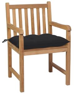 VidaXL 6 db tömör tíkfa kerti szék fekete párnákkal