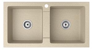 Gránit mosogató NERO Lybra + kihúzható zuhanyfejes Shower csaptelep + szifon (bézs)