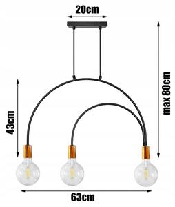 Glimex Louis függőlámpa réz/króm 3x E27 + ajándék LED izzók