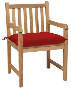 VidaXL 4 db tömör tíkfa kerti szék piros párnával