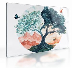 Üveg kép – Akvarellfa tele élettel (70x50 cm)