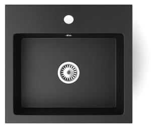 Gránit mosogató NERO Uno + magasított csaptelep (matt fekete)