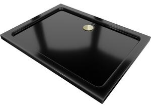 Mexen Flat téglalap alakú slim zuhanytálca 120 x 80 cm, fekete, arany szifon - 40708012G
