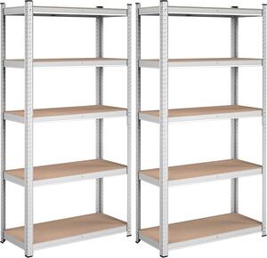 Polc szett 2 darabos, Songmics, 5 polcos, ezüst, GLR040E02, 180x90x40 cm
