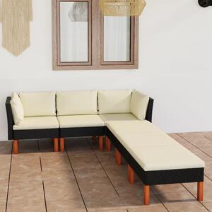 VidaXL 6 részes fekete polyrattan kerti ülőgarnitúra párnákkal