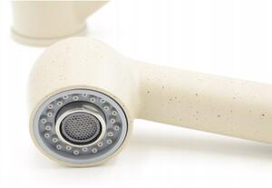 Gránit mosogatótálca NERO Monza + kihúzható zuhanyfejes Shower csaptelep + dugókiemelő (bézs)