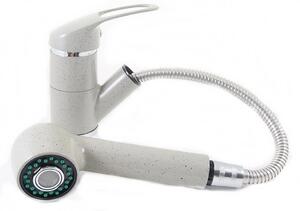 Gránit mosogatótálca NERO Monza + kihúzható zuhanyfejes Shower csaptelep + adagoló (szürke)