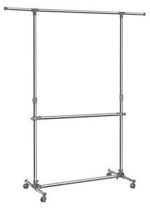 Gurulós, állítható ruhaállvány 2 sines, Songmics, LLR401, szürke, 101-163x49x113-198 cm