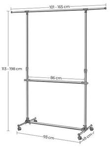 Gurulós, állítható ruhaállvány 2 sines, Songmics, LLR401, szürke, 101-163x49x113-198 cm