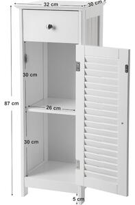 Szabadon álló ajtós, fiókos szekrény, fehér 32x30x87cm