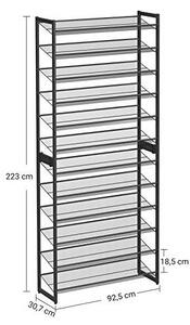 Cipőrendszerező szett 2 darabos, rakásolható, Songmics, 48-60 pár, fekete, 92x30x223 cm