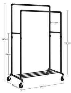 Gurulós ruhaállvány 2 sines, Songmics, 110 kg, HSR60B, fekete
