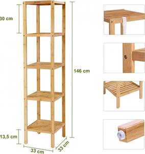 Bambusz polc fürdőszobába, konyhába, 5 szintes 33x33x96cm