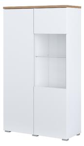 Könyvespolc Baletu 108, Ajtókkal, Zárt, Üveg, Laminált forgácslap, 140x80x35cm, Fehér, Tölgy