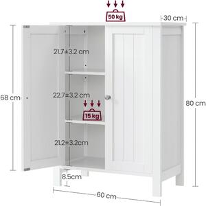 Szabadon álló 2 ajtós szekrény, fehér 60x30x80cm