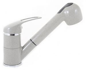 Gránit mosogató NERO Eris + kihúzható zuhanyfejes Shower csaptelep + dugókiemelő (szürke)