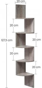 Sarokpolc 5 szintes lebegő fali polc, greige 20x20x127cm
