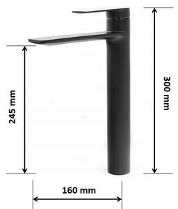 Gamma Aqua magasított fürdőszobai mosdó csaptelep + klikk-klakk leeresztő szelep - fekete
