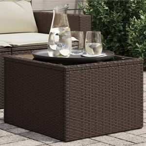 Barna polyrattan üveglapos kerti asztal 55 x 55 x 37 cm