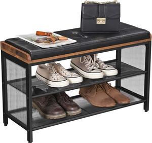 Cipőtároló pad, párnázott ülőfelülettel, rusztikus barna 80x30x48cm