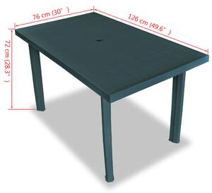 VidaXL zöld műanyag kerti asztal 126 x 76 x 72 cm